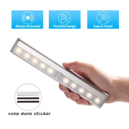 LOFTEK® Wireless Motion Sensor Night Light/Closet Light/Tap Light/Stairs Light-with 10 Super-Bright LED Bulbs-Portable, Durable, Great for Closet, Under-Cabinet and Trunk - Warm White