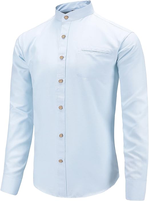 Dioufond Men Banded Collar Shirts Oxford Mandarin Collar Shirts Camisa sin Cuello para Hombre