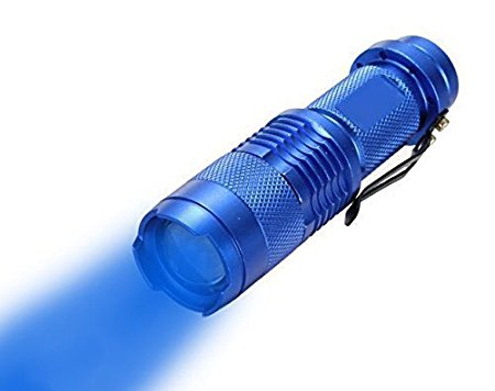 WAYLLSHINE® Zoomable Scalable CREE LED 3 Mode 200 Lumen 150 Yard Long Range Blue Light Flashlight Blue Hunting Light Tactical Flashlight Blue Light Torch For Fishing Hunting & Detector