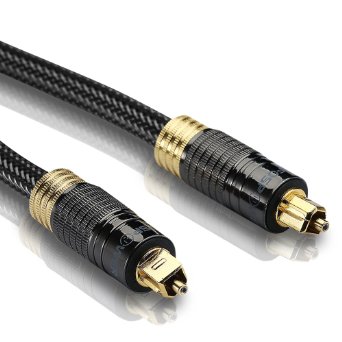 FosPower 3 Feet 24K Gold Plated Toslink Digital Optical Audio Cable SPDIF - Metal Connectors and Braided Nylon Jacket