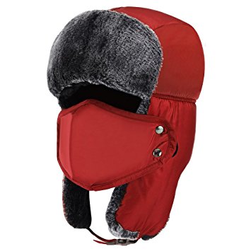 Prooral Unisex Winter Trooper Trapper Hat Hunting Hat Ushanka Ear Flap Chin Strap and Windproof Mask Nylon Russian Style Winter Ear Flap Hat for Men Women
