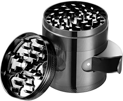 Grinder, [More larger] TOPELEK 2.3inch Spice Herb Grinder,Premium Zinc Alloy Grinder Herb with a Unique Cabinet Door for Easy Collection,Best Grinder for Dry Herb and Tobacco with Better Quality - 4 Layers - Gun Color