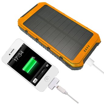 Solar Charger, Solar Power Bank 10000mAh Portable Rugged Dual USB Solar Battery Charger Solar Power Charger Backup External Battery Power Pack Constructed with Solar Panel for Emergency (Orange)
