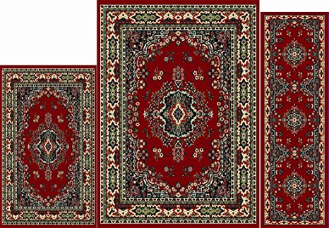 Home Dynamix Area Rugs - Ariana Collection 3-Piece Living Room Rug Set - Ultra Soft & Super Durable Home Décor - 7069-202 Claret