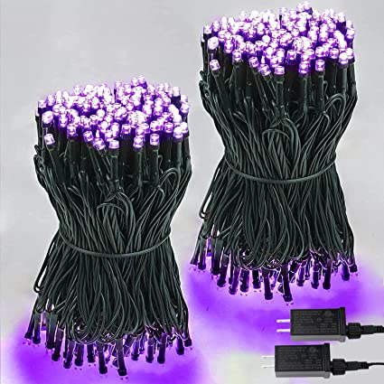 Purple 2-Pack 66FT 200 LED Extendable Halloween Lights for Indoor/Outdoor, Super Bright Plug in String Lights for Halloween Decorations Bedroom Party Decor Room Garden Patio Tree (Purple)