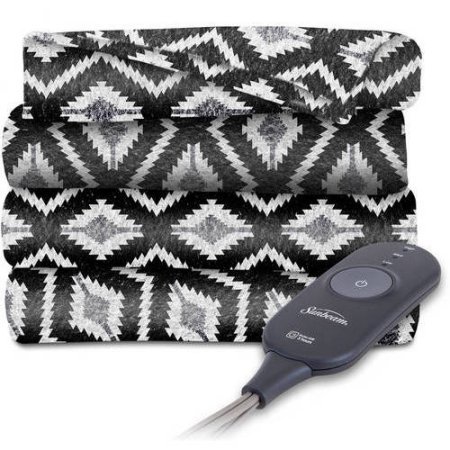 Sunbeam Electric Heated Fleece Throw, 50 x 60 Tiki Black