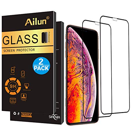 AILUN Screen Protector Compatible iPhone Xs Max(6.5inch 2018 Release),[2 Pack], Tempered Glass, Compatible iPhone Xs Max,Full Coverage,Anti-Scratch,Case Friendly,Siania Retail Package