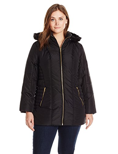 Celebrity Pink Juniors' Plus-Size Puffer Jacket with Faux-Fur Hood