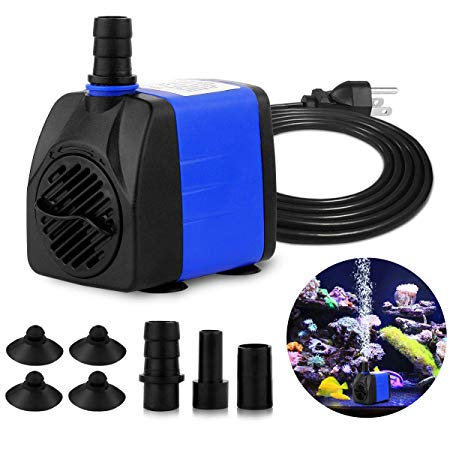 FREESEA 340-740 GPH Small Submersible Water Pump for Pond, Aquarium, Hydroponics, Fish Tank Fountain with 5.9ft Power Cord