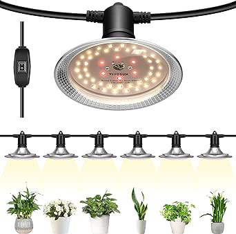 VIVOSUN Outdoor LED Grow Lights, Waterproof String Grow Light, Full Spectrum Plant Growing Lights with 22Ft Adjustable Cord for Seedling, Veg, Flower in Greenhouse, Garden, Backyard, Farm (6-Light)