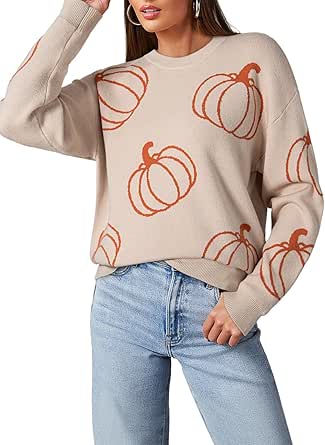 Dokotoo Sweaters for Women Casual Crewneck Long Sleeve Floral Print Cable Knit Pullover Sweater Tops