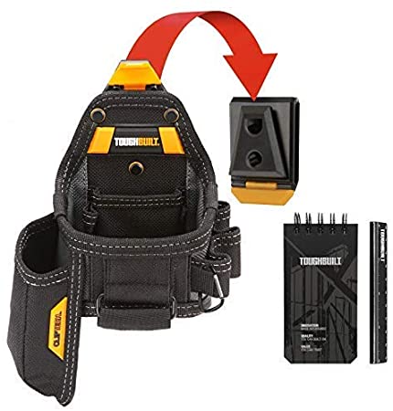 ToughBuilt - Tape Measure/Utility Knife Pouch   Notebook & Pencil - 7 Pockets and Loops, Notebook Pocket, Plastic-lined Knife Pocket (Patented ClipTech Hub & Belts) (TB-CT-25X)