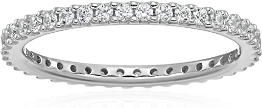 Platinum-Plated Sterling Silver Swarovski Zirconia Clear Round Cut Eternity Band Ring