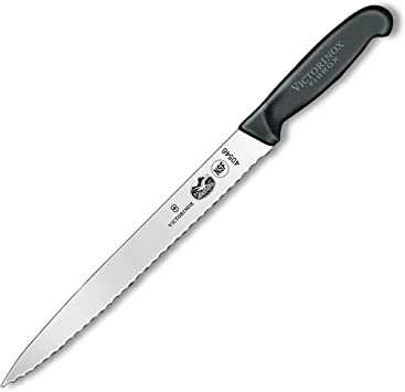 Victorinox Chef's Slicer Serrated Semi-Flexible Pointed at Black Fibrox Pro Handle, 10"/1"