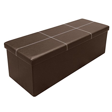 Otto & Ben  45 inch Line Design Memory foam Seat Folding Storage Ottoman Bench with Faux Leather,  Brown
