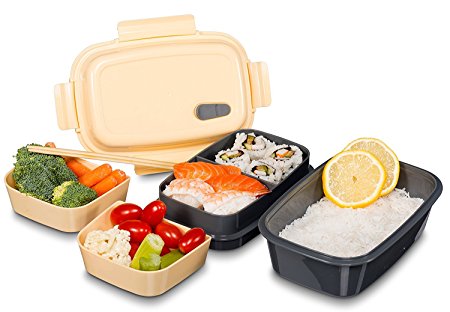 Premium Bento Lunch Box - BPA-free Plastic, Leak Proof, Multi-Compartment, Detachable Microwave Vent, Convertible Food Container with Re-freezable Ice Pack