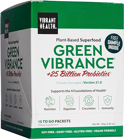 Vibrant Health - Green Vibrance, Plant-based Daily Superfood   Protein and Antioxidants, 15 Packets