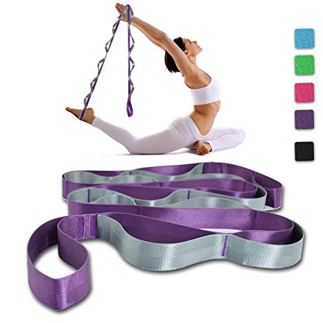 SANKUU Yoga Strap, Multi-Loop Strap, 12 Loops Yoga Stretch Strap, Nonelastic Stretch Strap for Physical Therapy, Pilates, Dance and Gymnastics with Carry Bag