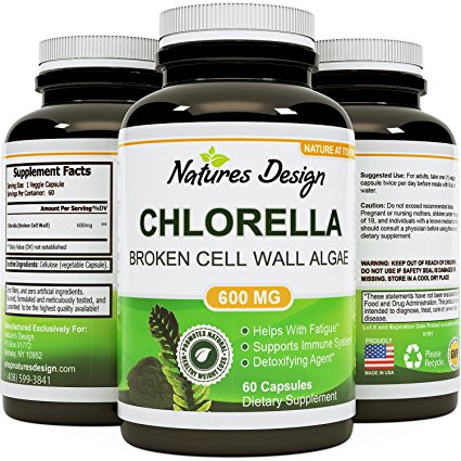100% Pure Chlorella Capsules with Chlorella Growth Factor - Chlorella for Skin Hair & Nails - Immune & Digestive Support - Antioxidant Complex with Vitamins A B C & E & Iron Calcium & More! - 600 mg