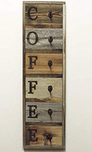 Vertical Barnwood Coffee Mug Rack Wall Mounted, Wooden Hanging Cup Holder, Kitchen Storage for Display. Organizer Hooks, 36.75 X 10.5 Inches. Farmhouse Decor.