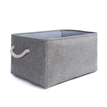 Collapsible Thickened Canvas Storage Box with Rope Handles (Washable, Small, Grey)