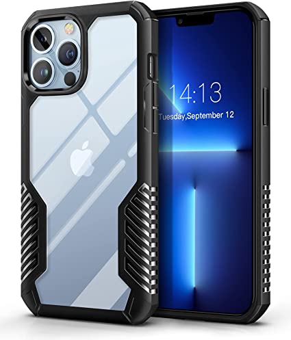 MOBOSI Compatible with iPhone 13 Pro Max Case 2021, Vanguard Armor Protective Phone Case Cover, Military Grade Heavy Duty Shockproof Slim Clear Case 6.7 Inch (Matte Black)