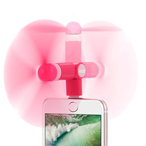 VIMVIP Handy Cooler iPhone Fan , 180 Rotating 8 Pin Lightning Mini Mobile Phone Fan – Compatible with iPhone 7 / 7 Plus / 6S / 6 Plus / SE / 5 (Rose Red)