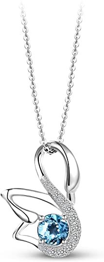 T400 Jewelers Blue Topaz Swan Pendant Necklace for Women Sterling Silver Jewellry