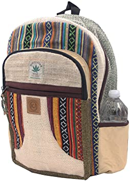 KayJayStyles Natural Handmade Large Multi Pocket Hemp Nepal Backpack