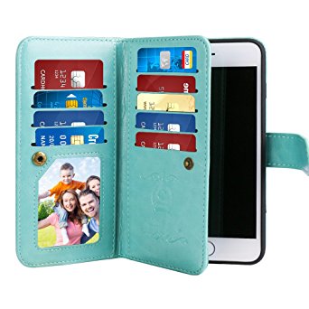 iPhone 6 Plus Case, iPhone 6S Plus Flip Folio Wallet Case, iDudu Luxury PU Leather Wallet Cover Case with Credit Card Holder & Wrist Strap for iPhone 6 Plus iPhone 6S Plus 5.5 Inch (Mint)