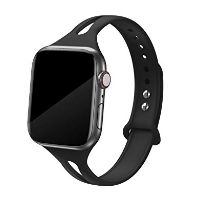 Bandiction Sport Band Compatible with Apple Watch 38mm 40mm, Soft Silicone Sport Strap Replacement Narrow Bands for iWatch Series 4, Series 3, Series 2, Series 1, Sport Edition Women Men (Black)