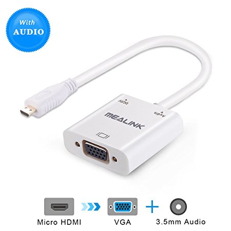 MEALINK Micro HDMI to VGA Converter Adapter 15CM Cable with Micro USB Power cable & 3.5mm Audio Port Cable Gold-Plated for Computer/Laptop To Projector/Monitor/Speaker/Earphone