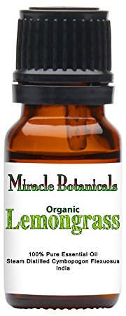 Miracle Botanicals Organic Lemongrass Essential Oil - 100% Pure Cymbopogon Flexuosus 10ml