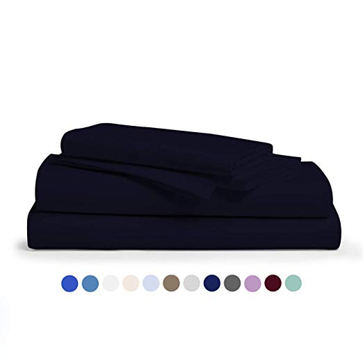 Comfy Sheets 100% Egyptian Cotton Sheets - 1000 Thread Count 4 Pc King Navy Blue Bed Sheet with Pillowcases,Hotel Quality Fits Mattress Up to 18'' Deep Pocket.