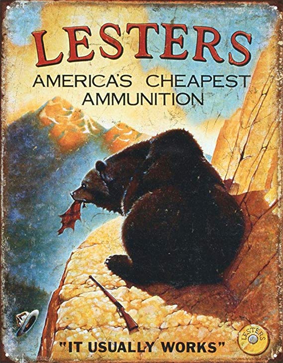 Lester's Ammunition Hunting Ammo Tin Sign 13 x 16in
