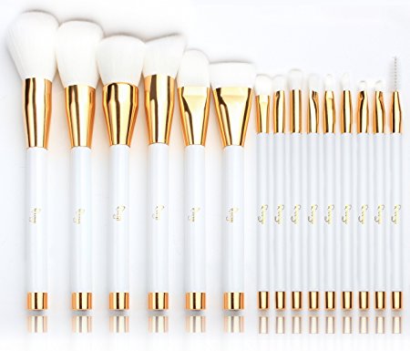 Qivange Brush Set, Synthetic Dense Cosmetic Foundation Eyeliner Eyeshadow Brushes With Cute Bag (15pcs, White With Gold )