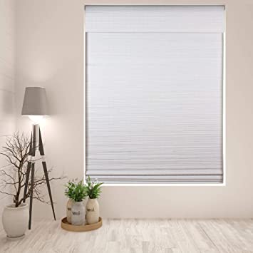 Arlo Blinds Cordless Semi-Privacy White Bamboo Roman Shades Blinds - Size: 35" W x 74" H, Cordless Lift System ensures Safety and Ease of use.