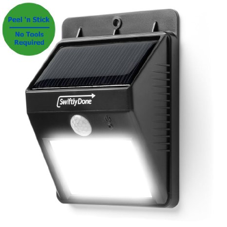 Swiftly Done Bright Solar Power Outdoor LED Light No Tools Required Peel and Stick Motion Activated