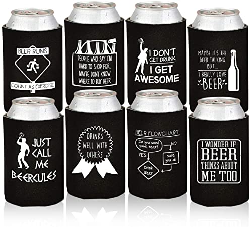 Funny Beer Can Coolers - 8 Pack Party Favor Drink Coolies - Valentine's Day Gift for Men, Bachelor/Stag Parties - Novelty Beverage Insulators with Clever Jokes and Sayings for Beer Drinking Man