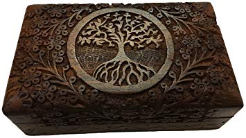 vrinda Wooden Storage Box Tree of Life- Natural Color