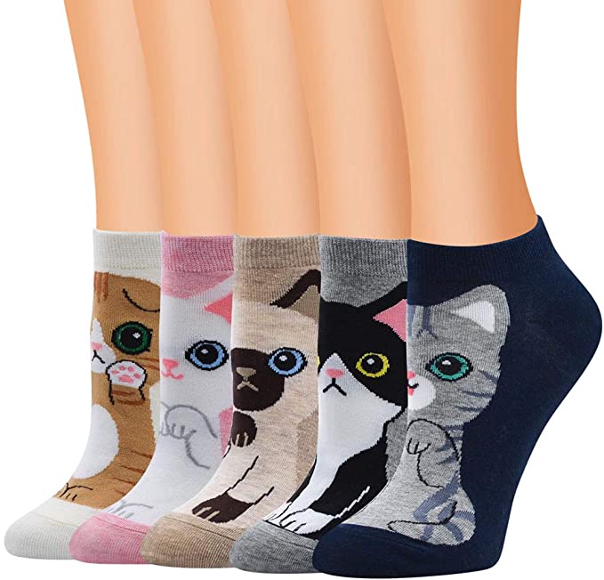 AnVei-Nao Womens Girls Stripe Cute Cat Cotton Soft Pattern Crew Ankle Socks