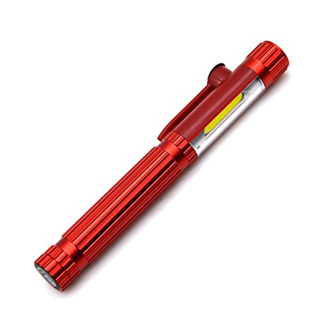 Rechargeable COB LED Work Light, Portable Pocket Pen Flashlight with Built-in Battery, Magnetic Clip and Magnet Base Good for Household, Workshop, Automobile or Camping (Red)
