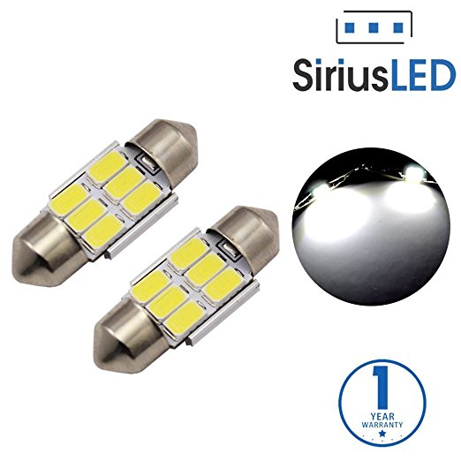 SiriusLED Super Bright 5730 Chipset 6 SMD LED Bulbs for Car Interior Lights License Plate Dome Map Door 1.25” 31mm 3022 DE3022 3021 DE3021 3175 DE3175 Festoon Xenon White