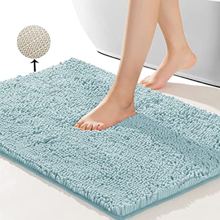 SONORO KATE Bathroom Rug,Non-Slip Bath Mat,Soft Cozy Shaggy Durable Thick Bath Rugs for Bathroom,Easier to Dry, Plush Rugs for Bathtubs,Rain Showers and Under The Sink (Spa Blue, 32"×20")