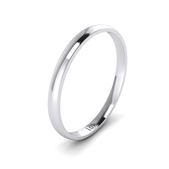 Solid 10k White Rose Yellow Gold 2mm Light Court Shape Comfort Fit Polished Wedding Ring Plain Band