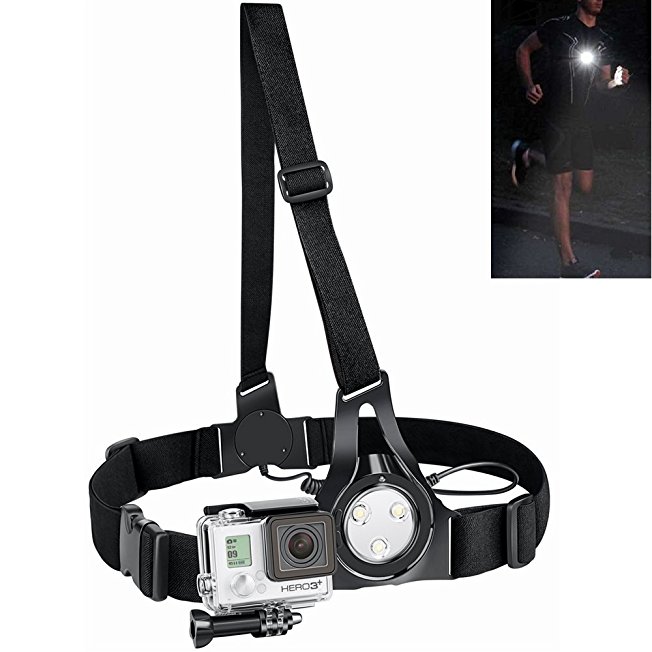 LED Running Light - ENKLOV Outdoor Sports Phtotography Light,Night Warning Safety Light,USB Rechargeable Chest Light for Camping,Hunting,Walking,Chest Belt Strap Mount for Gopro Hero 3/ 3/5/5 Session