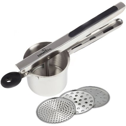 Top Rated Premium Stainless Steel Potato Ricer / Press and Masher with 3 Large Interchangeable Discs, Baby Food Strainer by Expert Chef