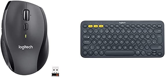 Logitech M705 Marathon Wireless Mouse, 2.4 GHz with USB Unifying Mini-Receiver - Black & K380 Wireless Multi-Device Keyboard for Windows, Apple iOS, Apple TV android or Chrome, Bluetooth - Black