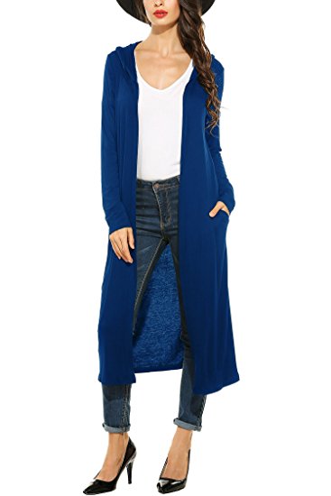 Beyove Women's Long Sleeve Waterfall Hoodies Open Front Maxi Cardigan Sweater