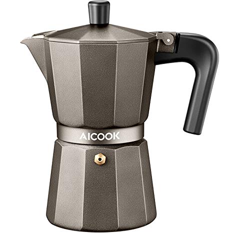 AICOOK Stovetop Espresso Machine, Moka Pot, Espresso and Coffee Maker for for Gas or Electric Ceramic Stovetop, 6 Cups Espresso Shot Maker for Italian Espresso, Cappuccino and Latte